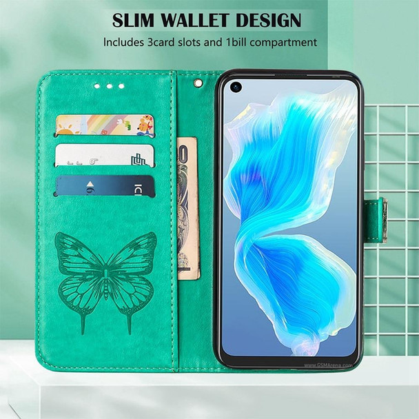 For Tecno Camon 18i Embossed Butterfly Leatherette Phone Case(Green)