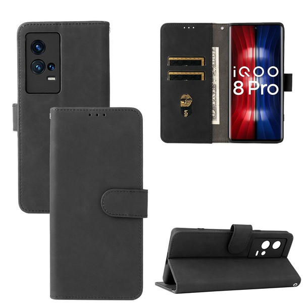 For vivo iQOO 8 Pro Solid Color Skin Feel Magnetic Buckle Horizontal Flip PU Leatherette Case with Holder & Card Slots & Wallet(Black)