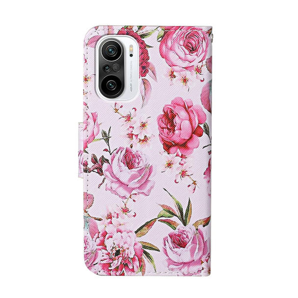 For Xiaomi Redmi K40 Colored Drawing Pattern Flip Leather Case(Peony)