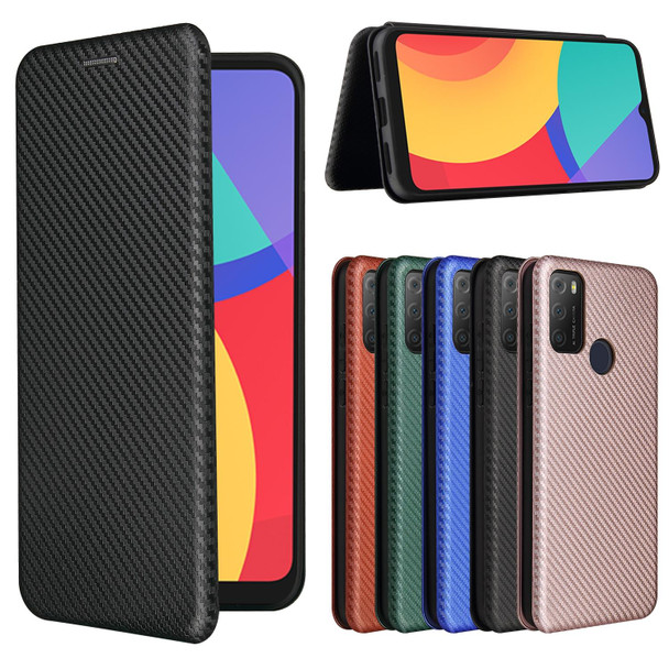 For alcatel 1S (2021) Carbon Fiber Texture Horizontal Flip TPU + PC + PU Leatherette Case with Card Slot(Black)