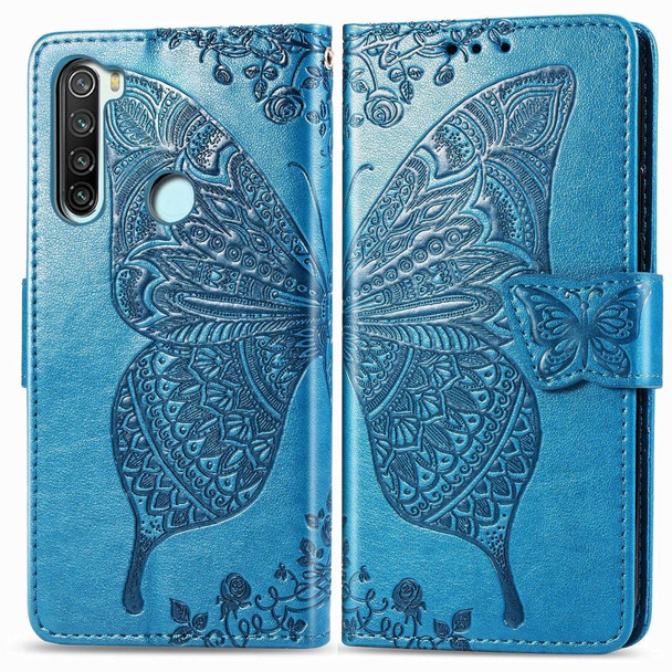 For Xiaomi Redmi Note 8T Butterfly Love Flower Embossed Horizontal Flip Leather Case with Bracket Lanyard Card Slot Wallet(Blue)