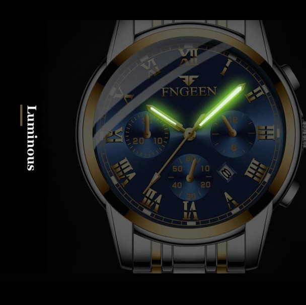 FNGEEN 4006 Men Trendy Waterproof Quartz Watch(Brown Leatherette Gold Blue Surface)
