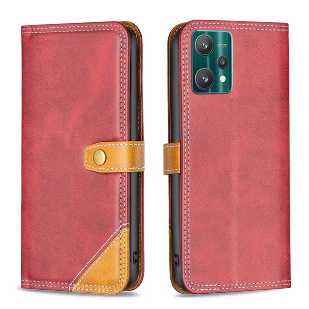 For OPPO Realme 9 Pro Color Matching Double Sewing Thread Leatherette Phone Case(Red)