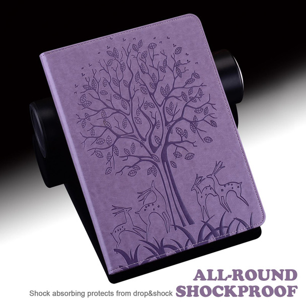 For Lenovo M10 Plus 3rd Gen 10.6 inch Tree & Deer Embossed Leatherette Tablet Case(Purple)