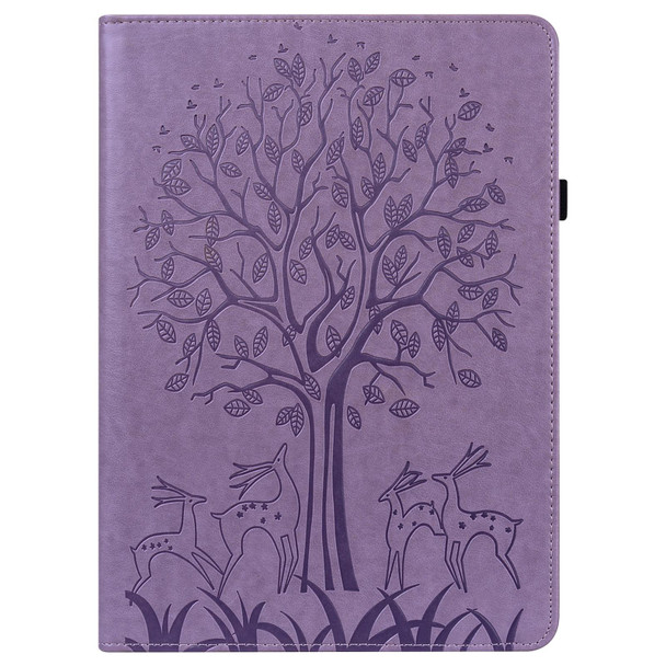 For Lenovo M10 Plus 3rd Gen 10.6 inch Tree & Deer Embossed Leatherette Tablet Case(Purple)