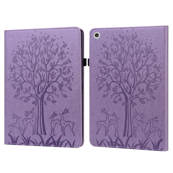 For Lenovo M10 Plus 3rd Gen 10.6 inch Tree & Deer Embossed Leatherette Tablet Case(Purple)