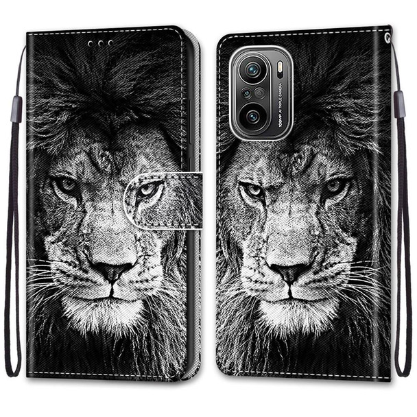 For Xiaomi Redmi K40 / K40 Pro / K40 Pro+ Coloured Drawing Cross Texture Horizontal Flip PU Leather Case with Holder & Card Slots & Wallet & Lanyard(Black White Lion Head)