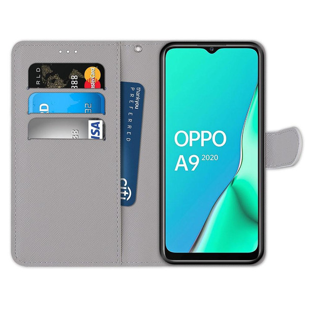 For OPPO A9 (2020) / A5 (2020) / A11X / A11 Coloured Drawing Cross Texture Horizontal Flip PU Leatherette Case with Holder & Card Slots & Wallet & Lanyard(Tiger Drinking Water)