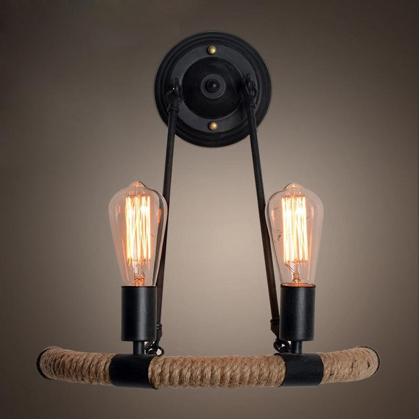 E27 LED Industrial Style Retro Hemp Rope Wrought Iron Wall Lamp, Power source:  Edison LED4W( Black)