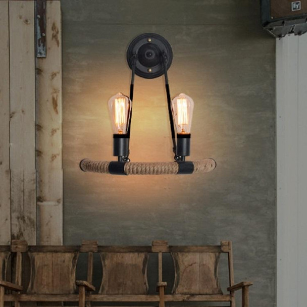 E27 LED Industrial Style Retro Hemp Rope Wrought Iron Wall Lamp, Power source: No Light Source( Black)