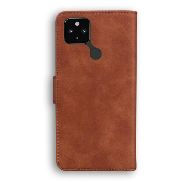 Google Pixel 5 XL / 4a 5G Skin Feel Pure Color Flip Leather Phone Case(Brown)