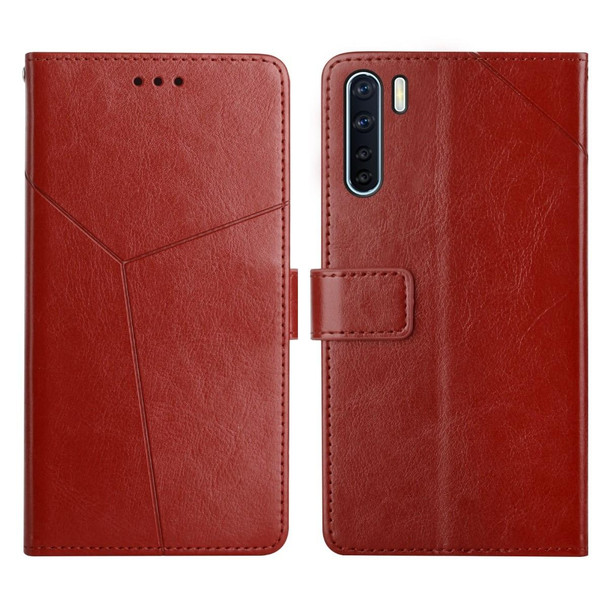 For OPPO A91 Y Stitching Horizontal Flip Leatherette Phone Case(Brown)