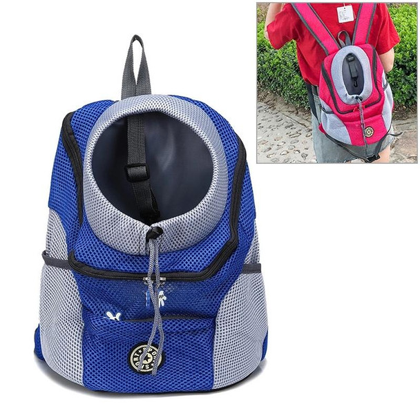 Outdoor Pet Dog Carrier Bag Front Bag Double Shoulder Portable Travel Backpack Mesh Backpack Head, Size:L(Blue)