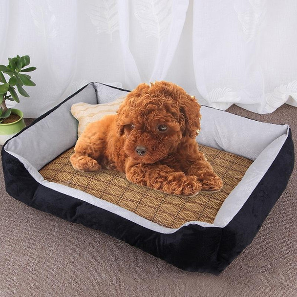 Dog Bone Pattern Big Soft Warm Kennel Pet Dog Cat Mat Blanket, with Rattan Mat Size: S, 604515cm (Black Grey)