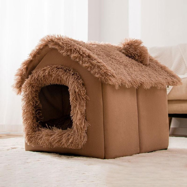 House Type Universal Removable and Washable Pet Dog Cat Bed Pet Supplies, Size:S(Brown Igloo)