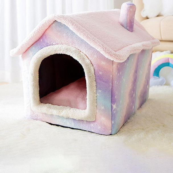 House Type Universal Removable and Washable Pet Dog Cat Bed Pet Supplies, Size:S(Pink Starry Sky)