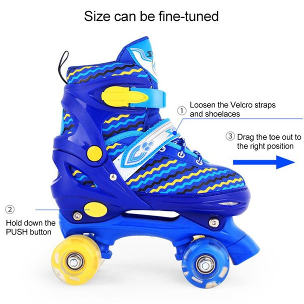 Children Full-flash White Double-row Roller Skates Skating Shoes, Double Row Wheel, Size : S(Blue)