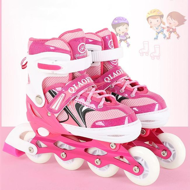 Children Flash Single-row Roller Skates Skating Shoes, Full Flash, Size : L(Pink)