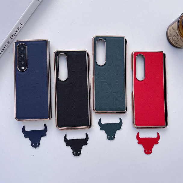 For Samsung Galaxy Z Fold4 5G Genuine Leatherette Luolai Series Nano Plating Phone Case(Dark Blue)