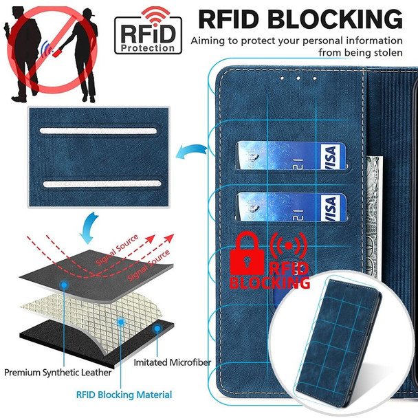 For Motorola Edge 30 Neo RFID Anti-theft Brush Magnetic Leatherette Phone Case(Blue)