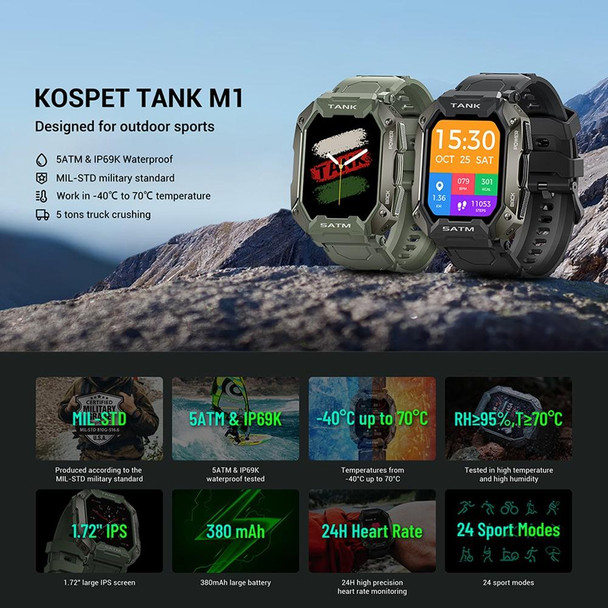 KOSPET TANK M1 Outdoor Waterproof Bluetooth Smart Watch(Black)