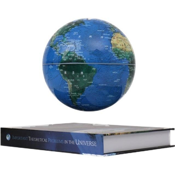 6 inch Bilingual Dark Blue White Light Magnetic Levitation Globe + Book Shape Base Office Crafts Ornaments, US Plug