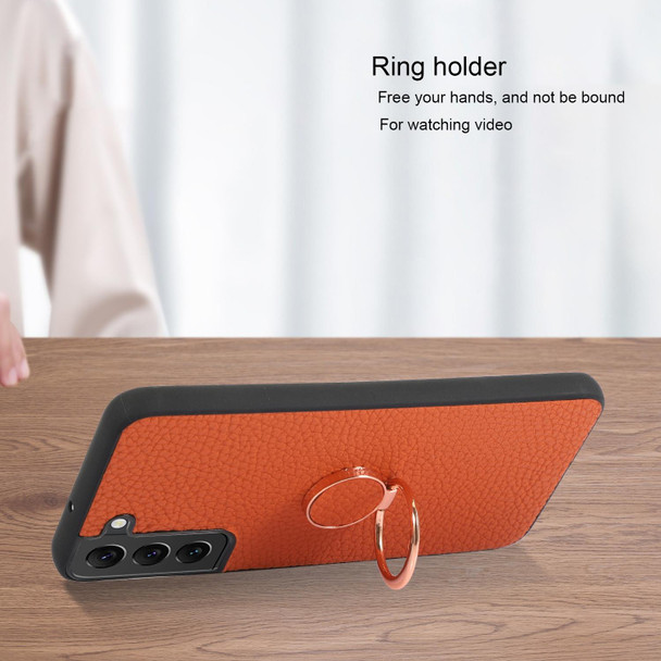 For Samsung Galaxy S22+ 5G Litchi Texture Magnetic Phone Case with Ring Holder(Orange)