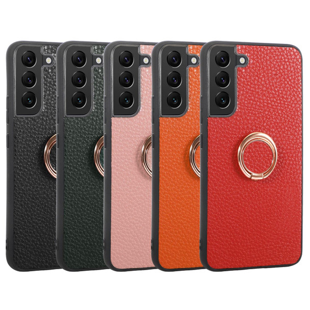 For Samsung Galaxy S22+ 5G Litchi Texture Magnetic Phone Case with Ring Holder(Orange)