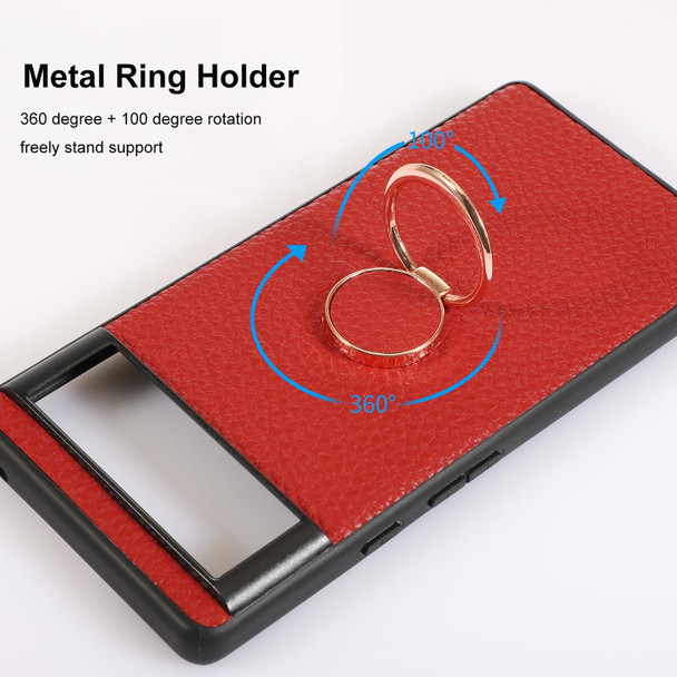 For Google Pixel 6 Litchi Texture Magnetic Phone Case with Ring Holder(Red)