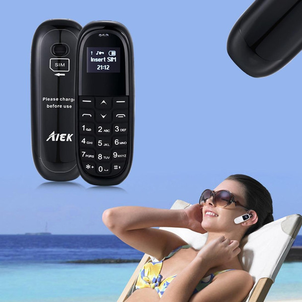 AIEK KK1 Mini Mobile Phone, English Keyboard, Hands Free Bluetooth Dialer Headphone, MTK6261DA, Anti-Lost, Single SIM, Network: 2G(Black)