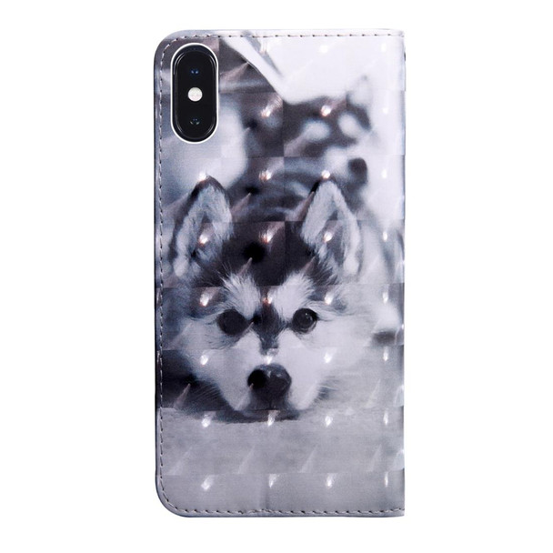 For iPhone X / XS 3D Painting Pattern Coloured Drawing Horizontal Flip TPU + PU Leatherette Case with Holder & Card Slots & Wallet(Husky)