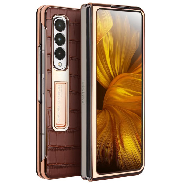 For Samsung Galaxy Z Fold3 5G/W22 5G QIALINO 2 in 1 Crocodile Pattern Genuine Leatherette + PC Phone Case(Brown)