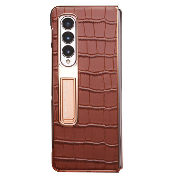For Samsung Galaxy Z Fold3 5G/W22 5G QIALINO 2 in 1 Crocodile Pattern Genuine Leatherette + PC Phone Case(Brown)