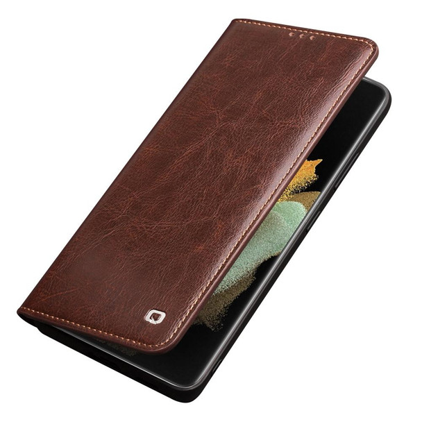 For Samsung Galaxy S21 Ultra 5G QIALINO Genuine Leatherette Phone Case(Brown)