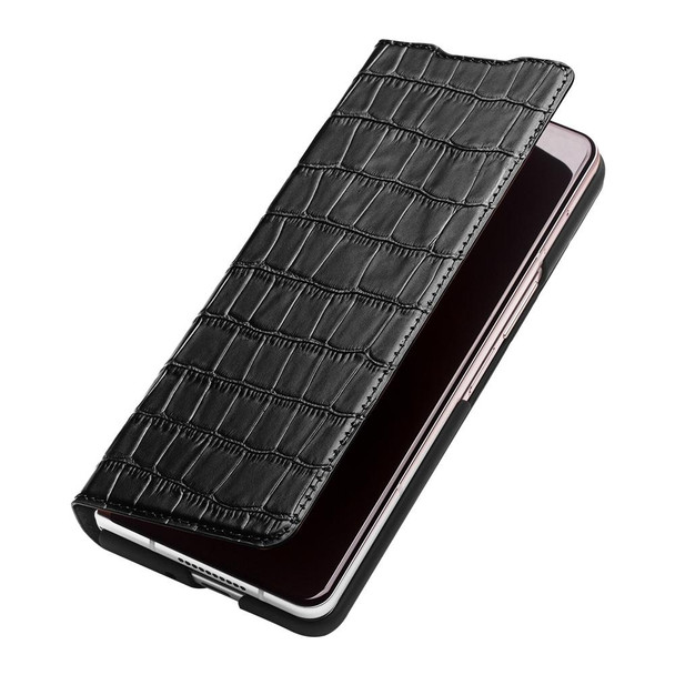 For Samsung Galaxy Z Fold3 5G/W22 5G QIALINO Crocodile Pattern Genuine Leatherette Phone Case(Black)