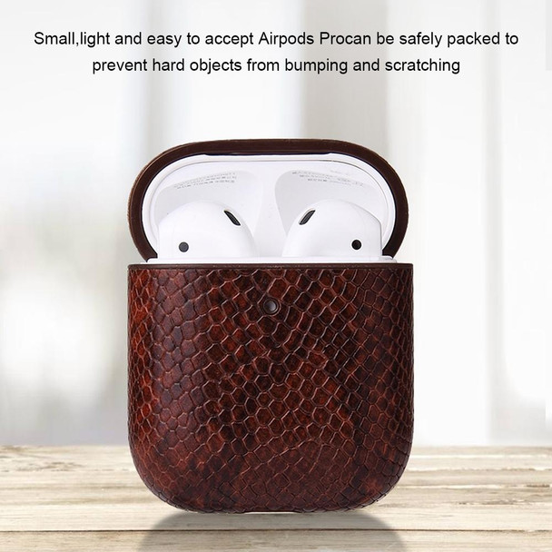 For AirPods 1 & 2 Anti-fall Snakeskin Texture PU Leatherette Protective Case with Carabiner(Silver)