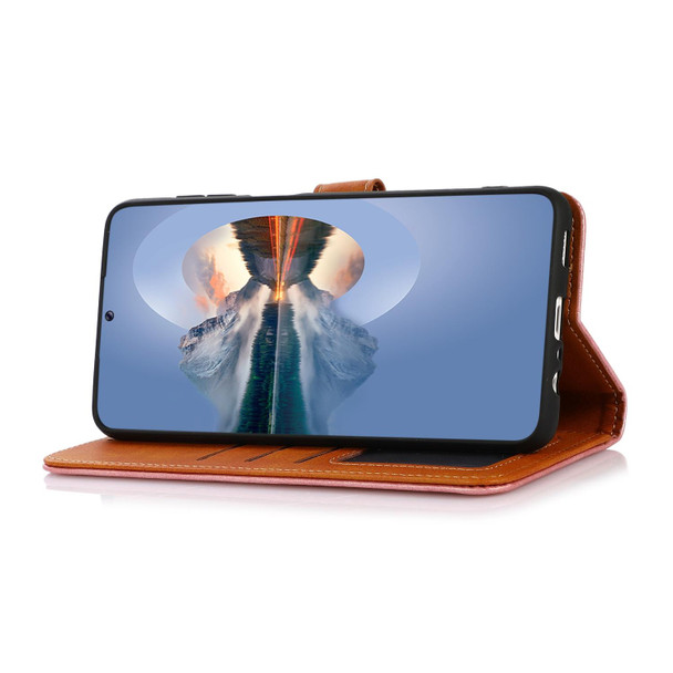 For Samsung Galaxy S23+ KHAZNEH Dual-color Cowhide Texture Leatherette Phone Case(Brown)