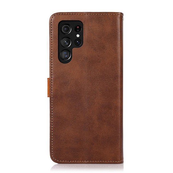 For Samsung Galaxy S23 Ultra KHAZNEH Dual-color Cowhide Texture Leatherette Phone Case(Brown)
