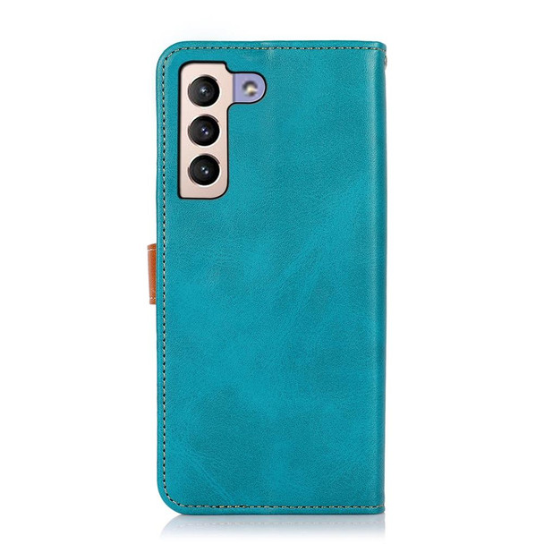For Samsung Galaxy S23+ KHAZNEH Dual-color Cowhide Texture Leatherette Phone Case(Blue)