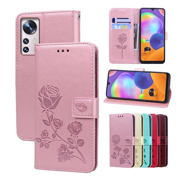 For Xiaomi 12/12X Rose Embossed Flip PU Leather Phone Case(Rose Gold)