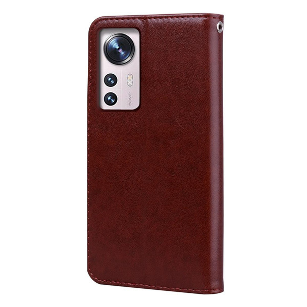 For Xiaomi 12 Pro Rose Embossed Flip PU Leather Phone Case(Brown)