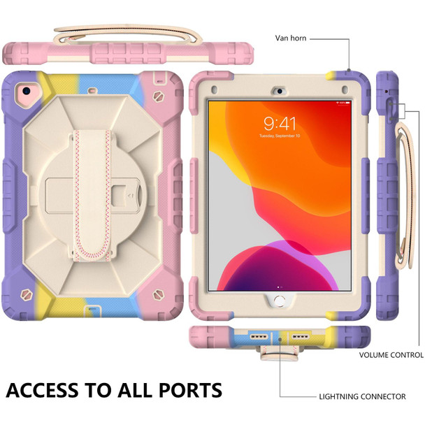 Contrast Color Robot Shockproof Silicon + PC Protective Case with Holder & Shoulder Strap For iPad 9.7 (2018) & (2017) / Air 2 / Air(Colorful Purple)