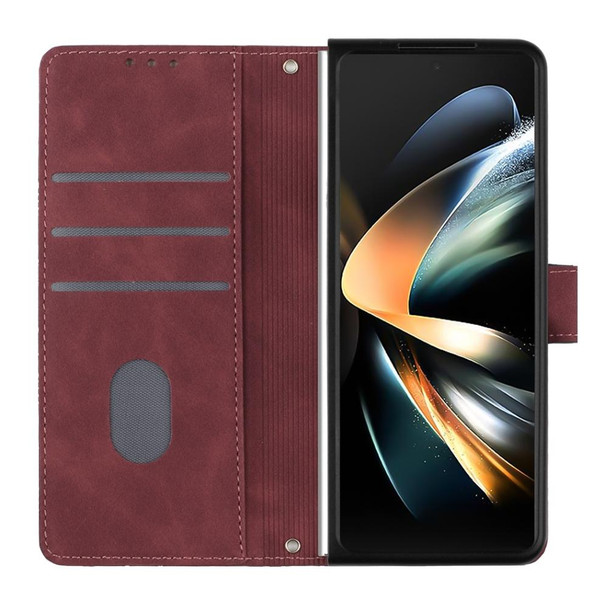 For Samsung Galaxy Z Fold3 5G Crossbody 3D Embossed Flip Leatherette Phone Case(Wine Red)