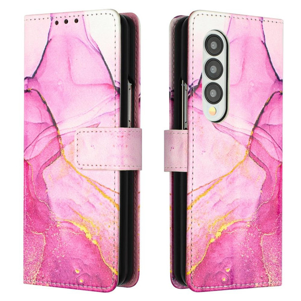 For Samsung Galaxy Z Fold3 5G PT003 Marble Pattern Flip Leatherette Phone Case(Pink Purple Gold LS001)