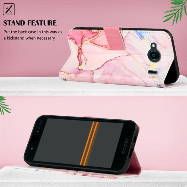 For Kyocera Qua Phone QX KYV42 PT003 Marble Pattern Flip Leatherette Phone Case(Rose Gold LS005)