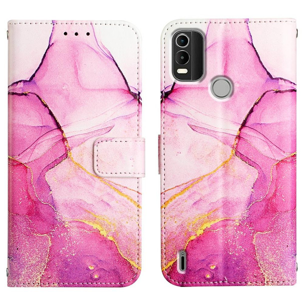 For Nokia C21 Plus PT003 Marble Pattern Flip Leatherette Phone Case(Pink Purple Gold LS001)