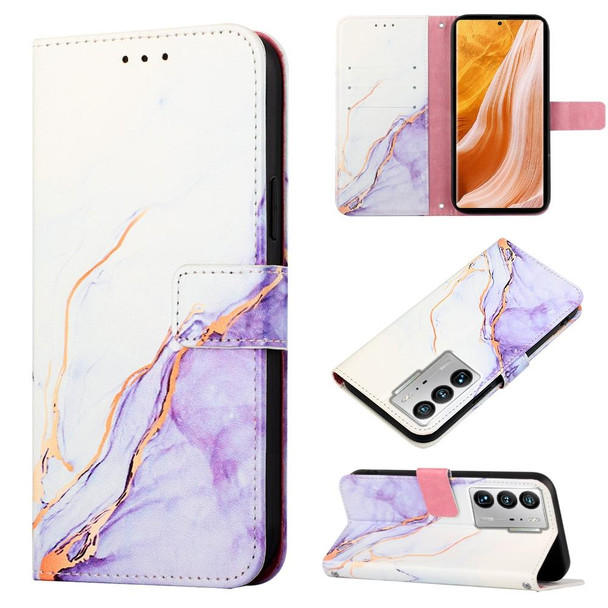 For ZTE Axon 40 Ultra PT003 Marble Pattern Flip Leather Phone Case(White Purple LS006)