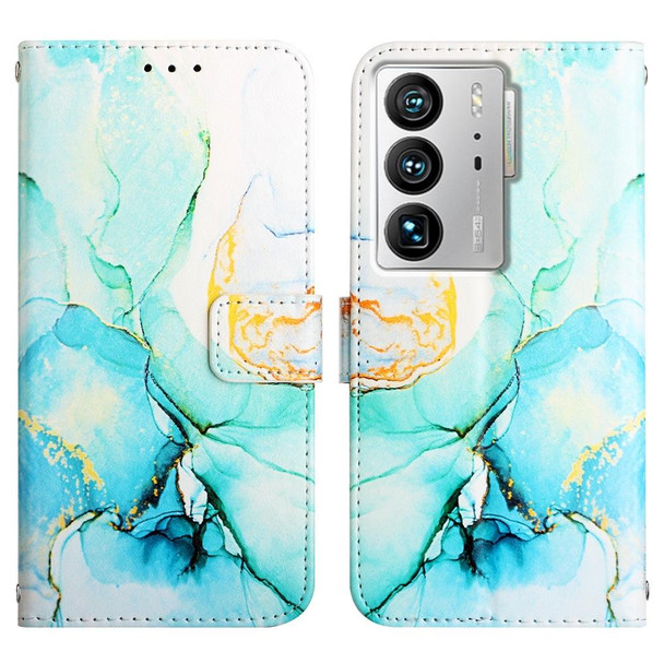 For ZTE Axon 40 Ultra PT003 Marble Pattern Flip Leather Phone Case(Green LS003)