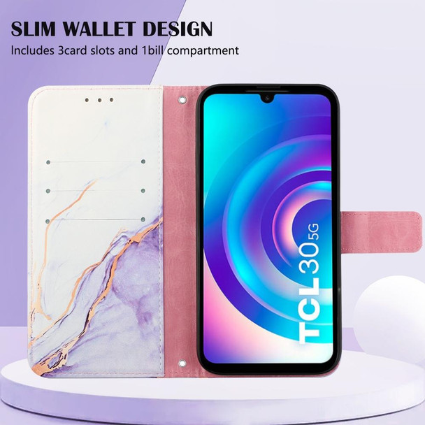 For TCL 30 5G/30+ 5G PT003 Marble Pattern Flip Leatherette Phone Case(White Purple LS006)