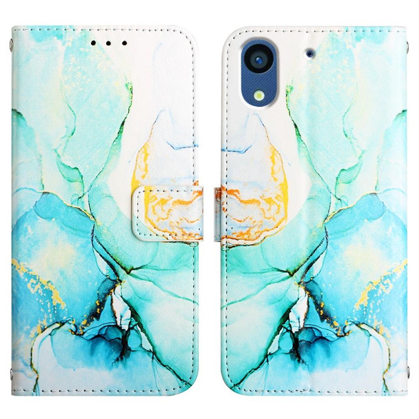 For Fujitsu Arrows NX F-01K PT003 Marble Pattern Flip Leatherette Phone Case(Green LS003)